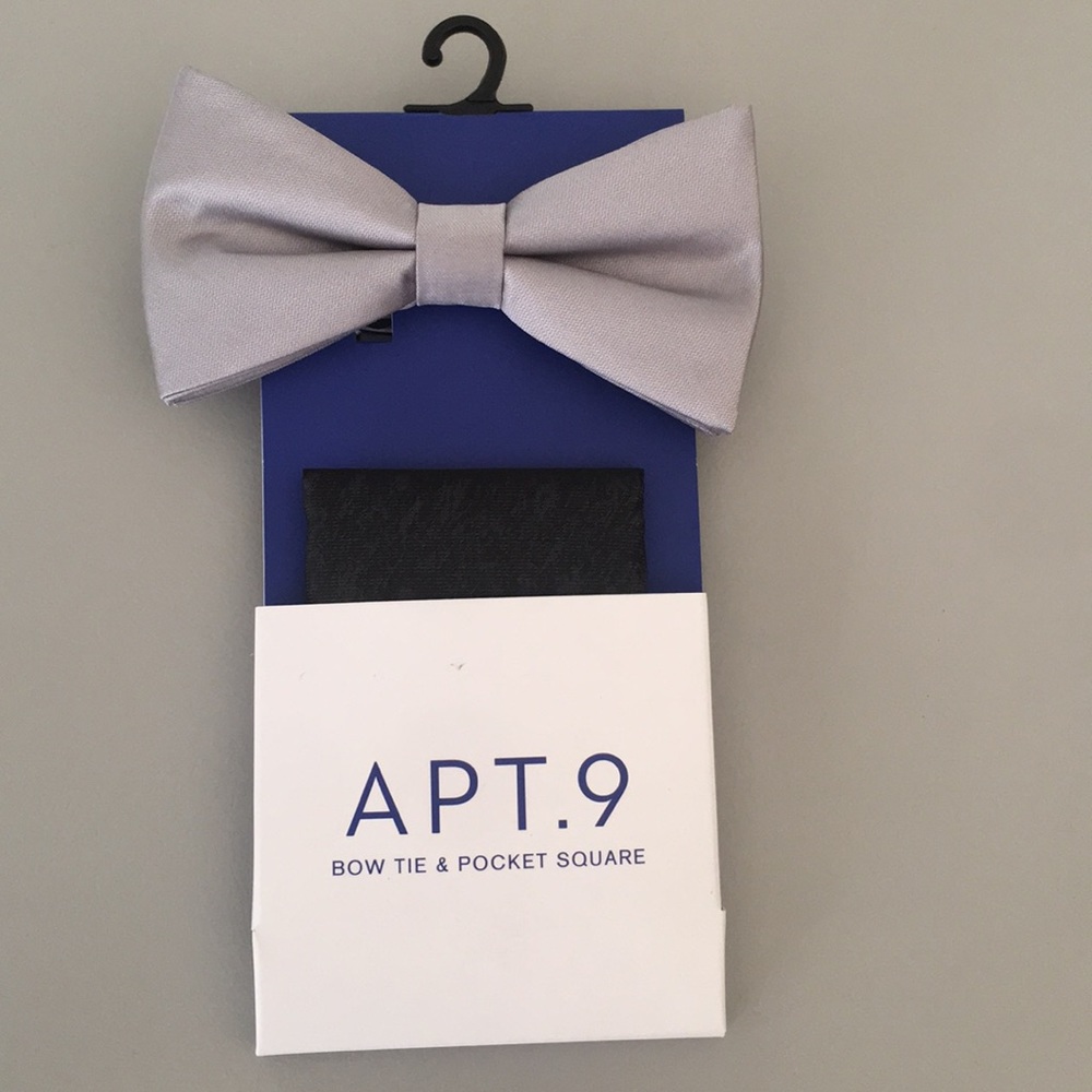 NWT Apt. 9 Bow Tie & Pocket Square Gray & Black